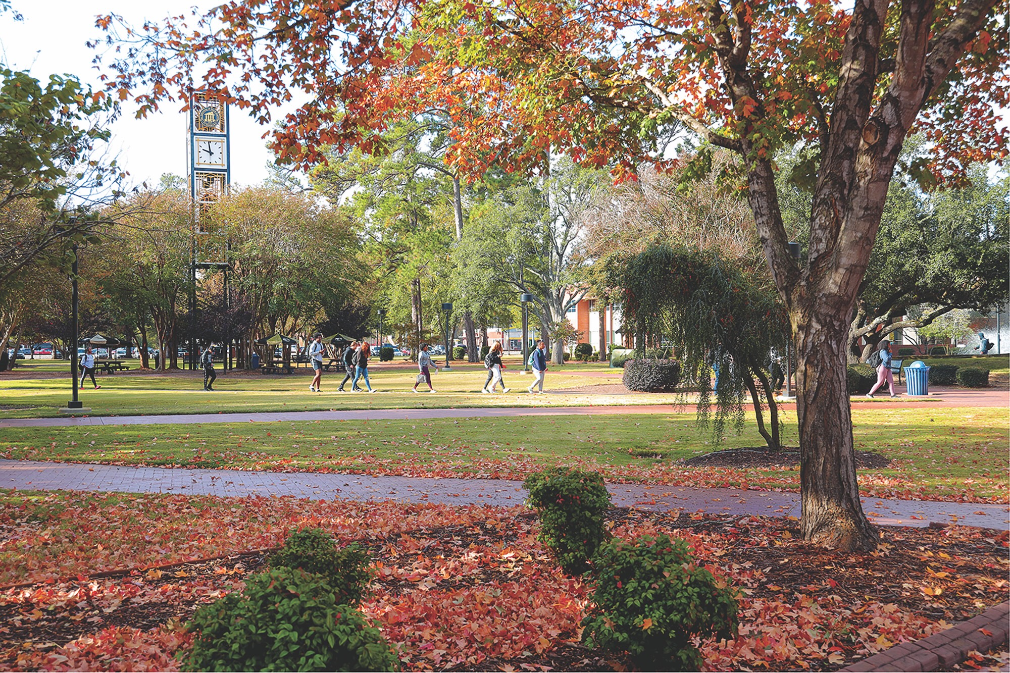 students walking on campus