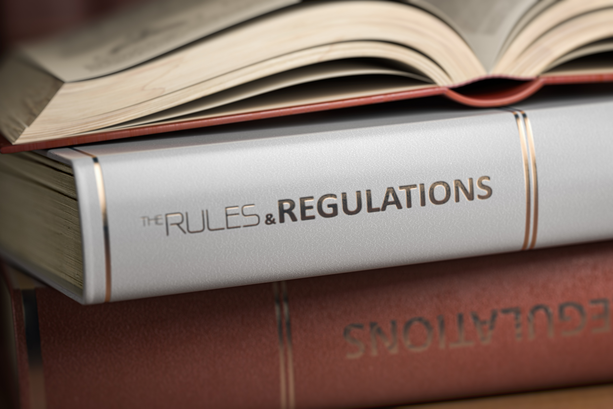 Photo of books one of them having the title of "the rules & regulations"