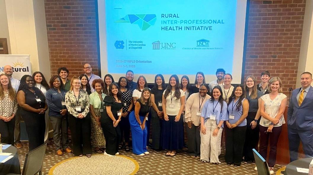 RIPLS Scholars from UNCP, UNC Wilmington and UNC-Chapel Hill gather during the summer immersion program, which brings students from multiple health disciplines together to explore rural healthcare challenges and the importance of inter-professional collaboration.