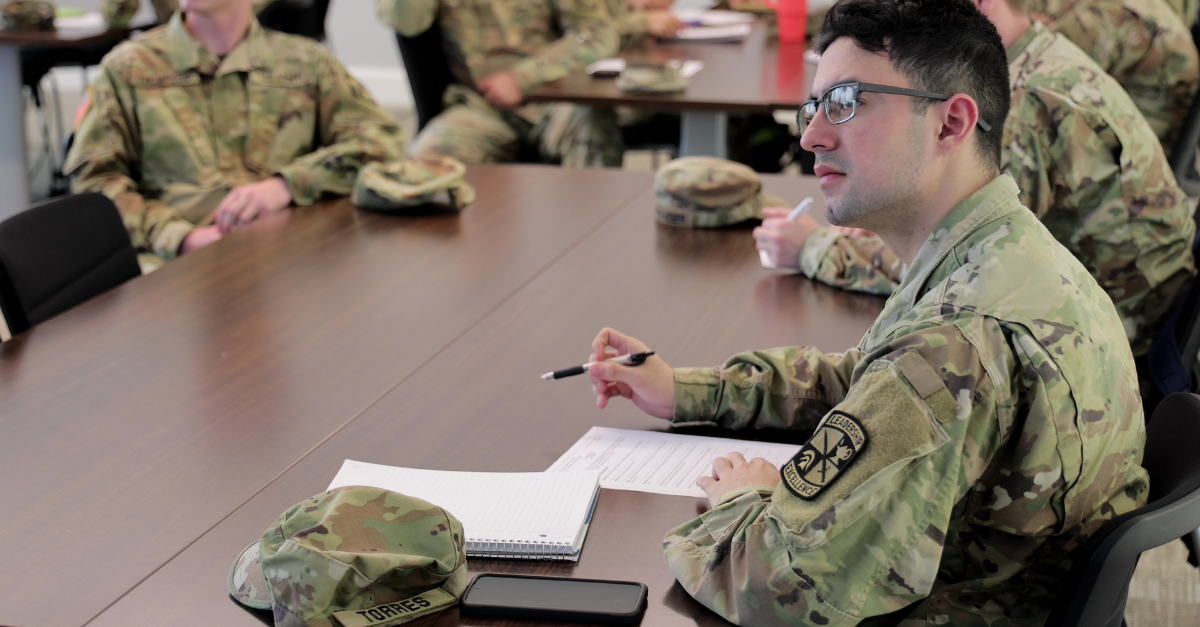 ROTC students sitting in a classroom at UNCP