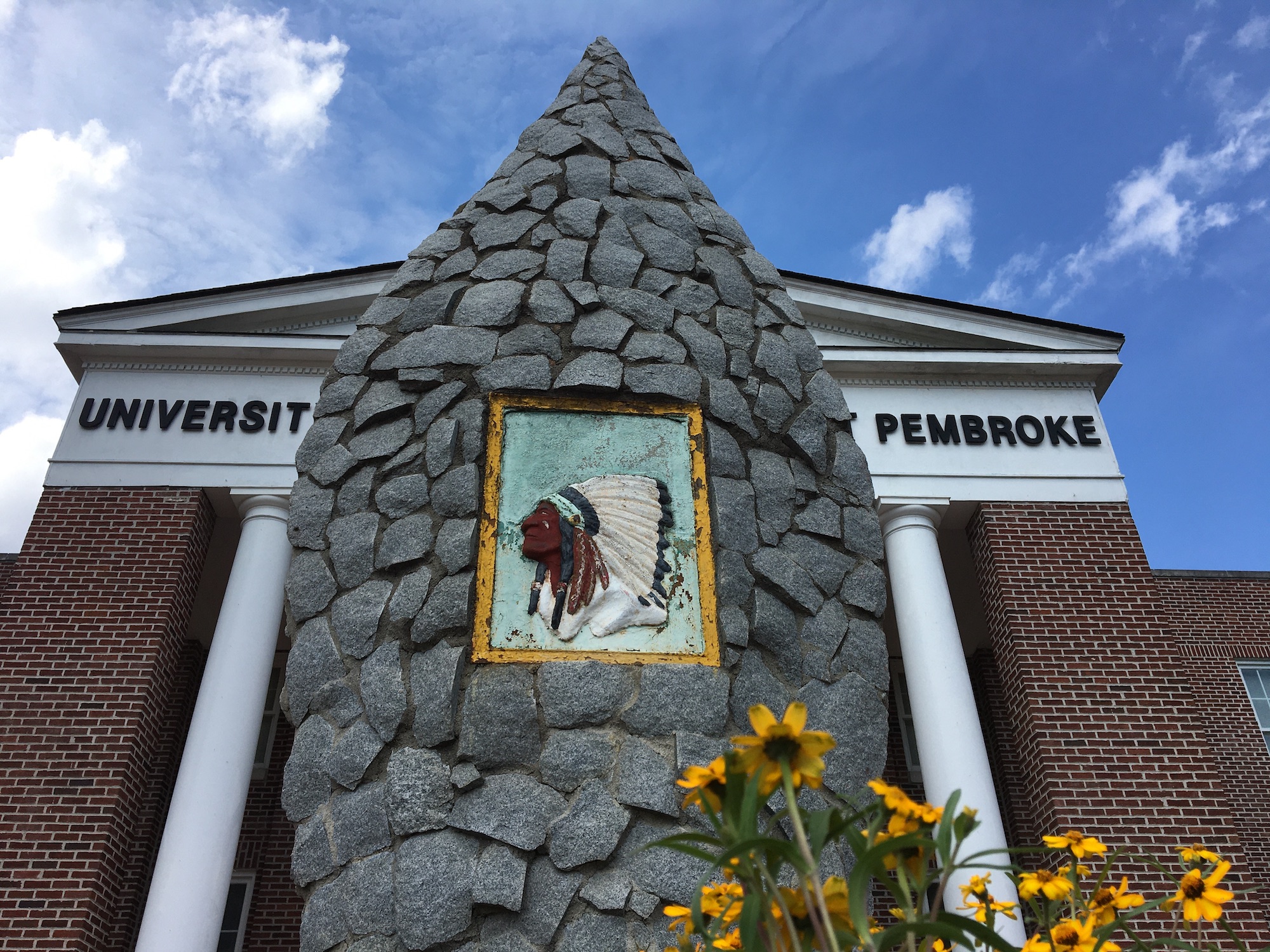 Stone Arrowhead in front of Old Main