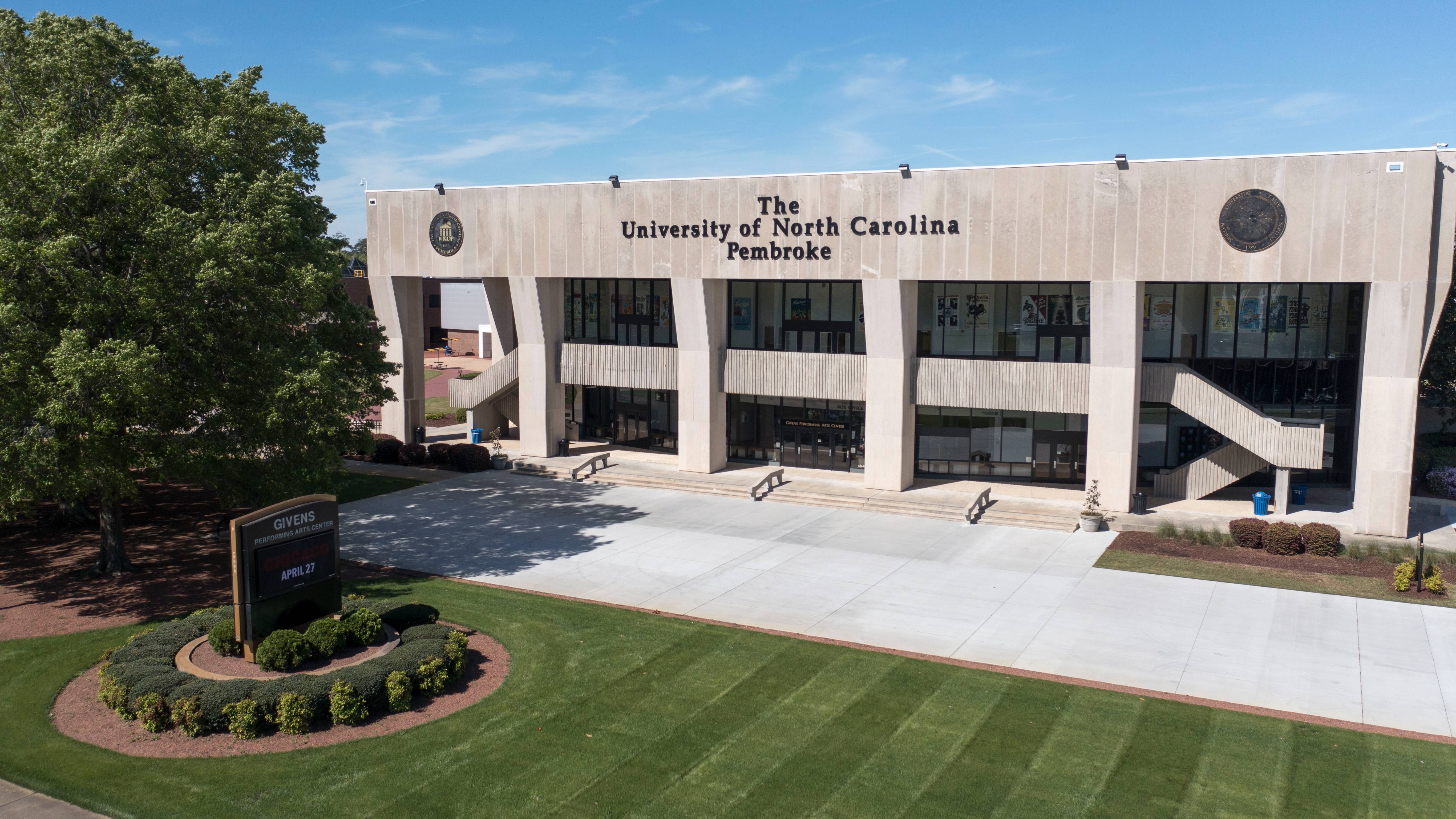 The exterior of the Givens Performing Arts Center
