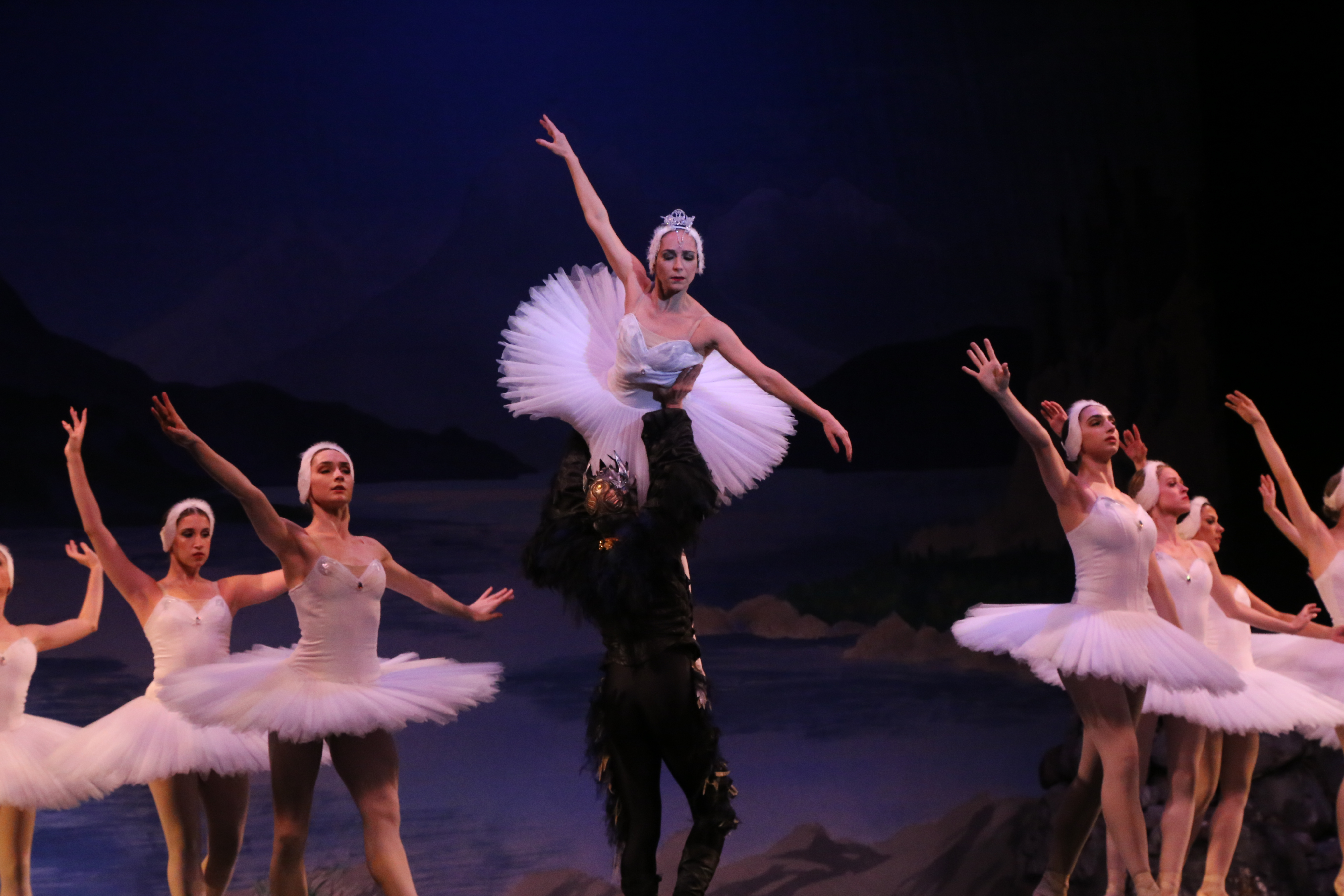 A ballerina is lifted into the air during a performance of Swan Lake in GPAC.