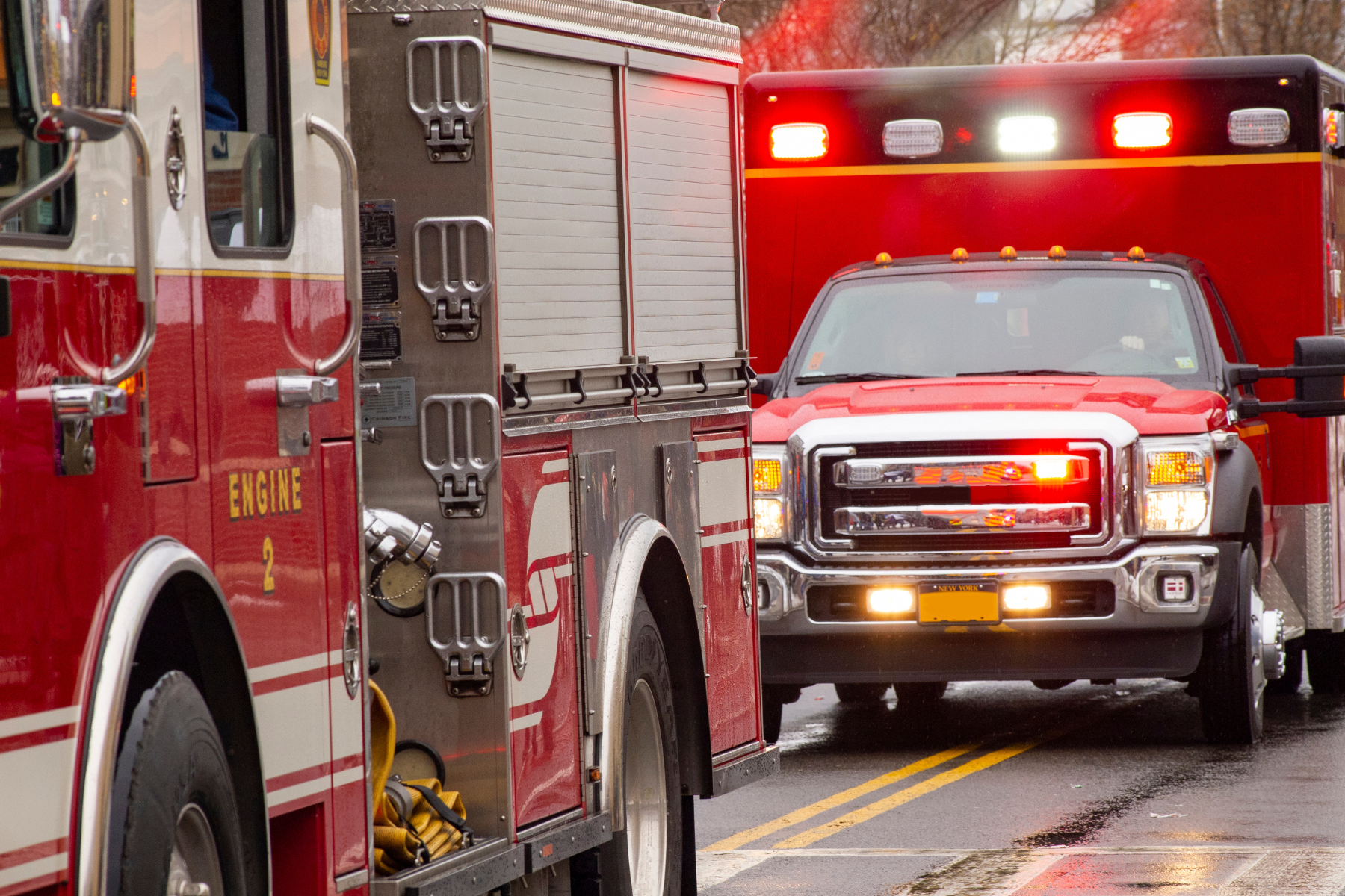 First responder vehicle with lights on
