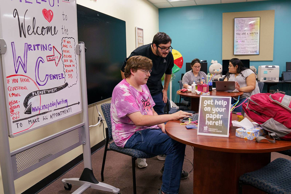 student in uncp writing center