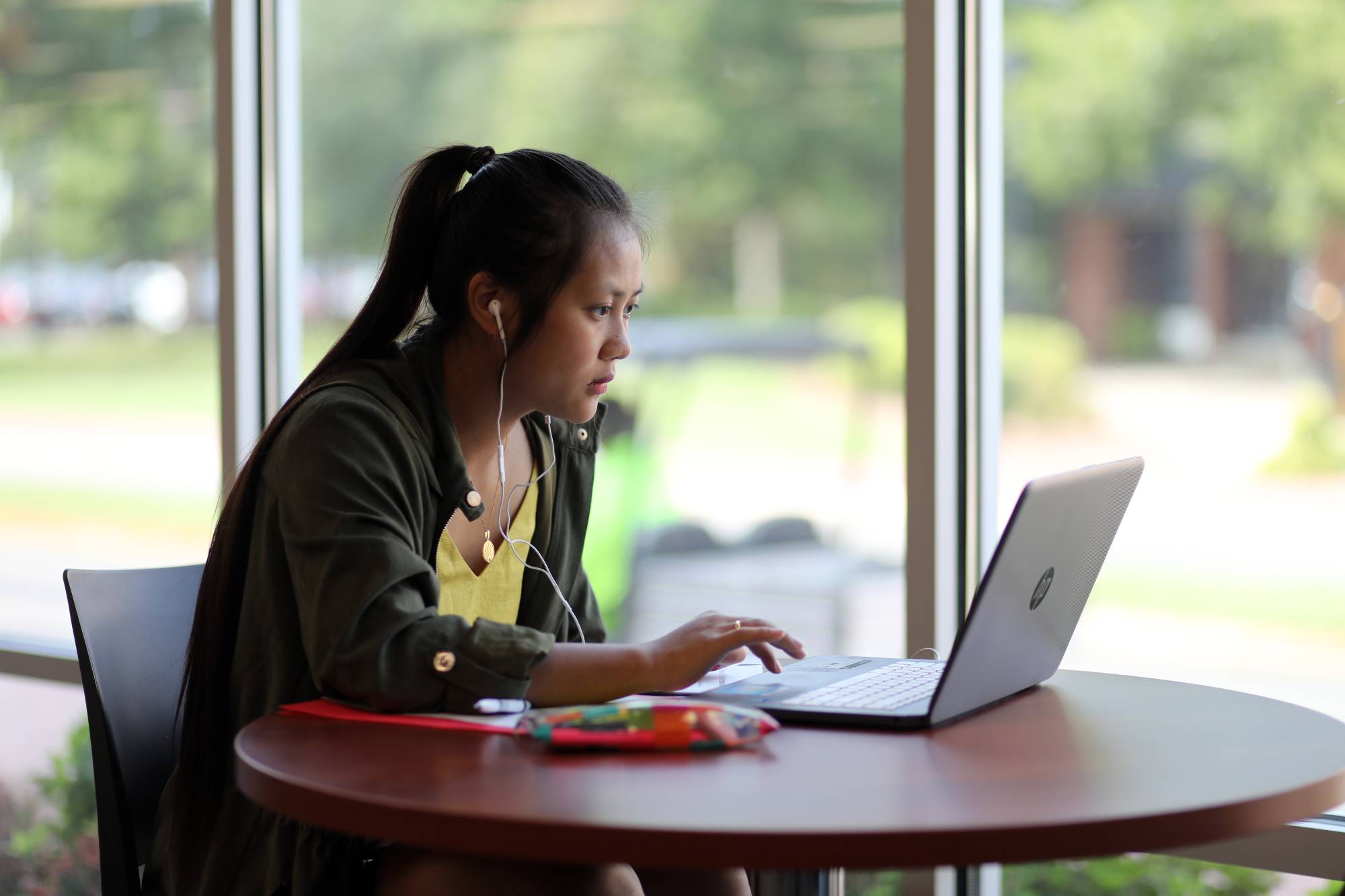 UNCP student at laptop