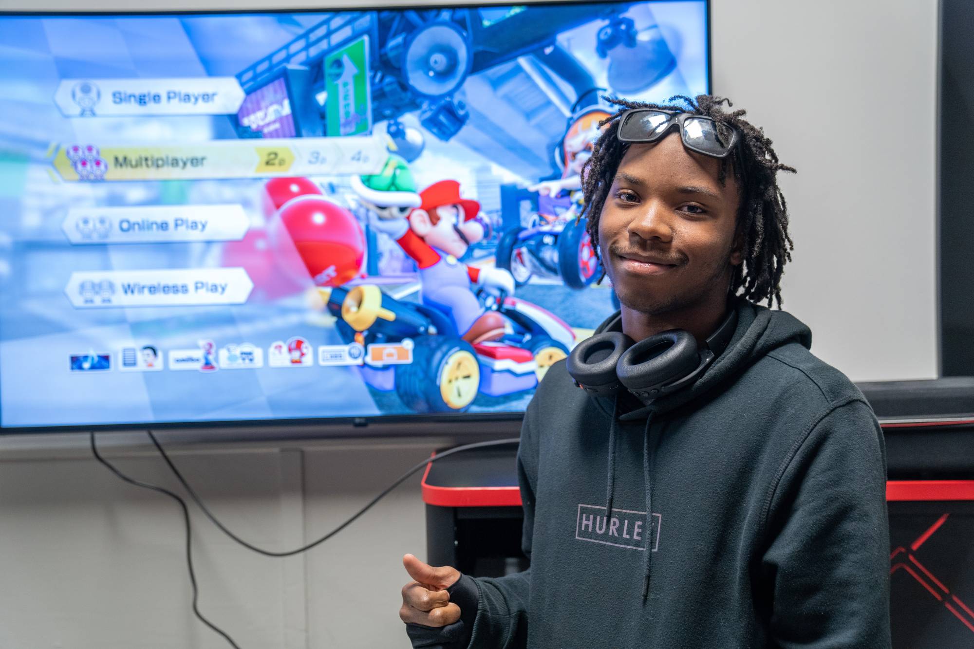 Student playing a video game