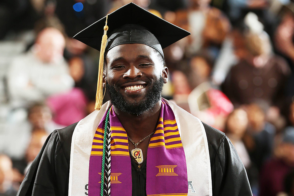 Member of Omega Psi Phi at commencement