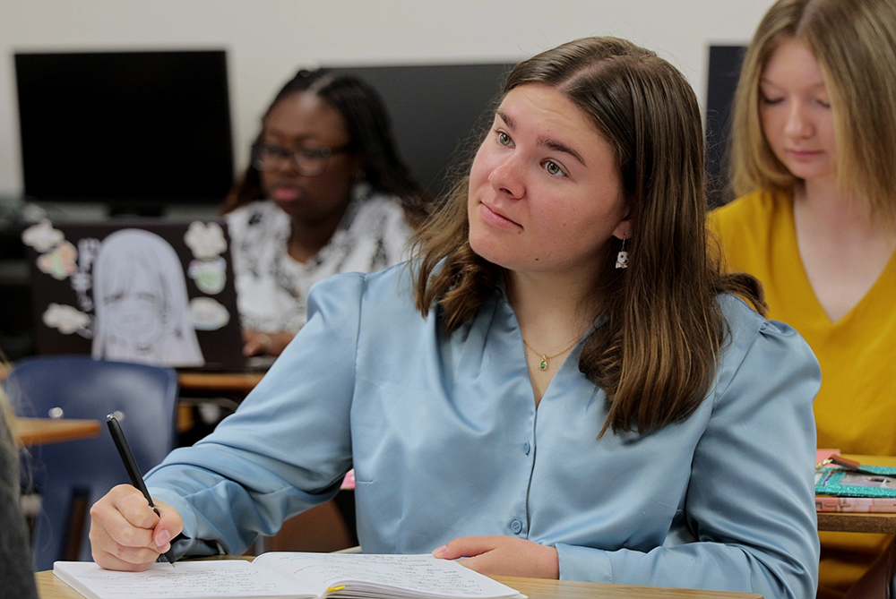 Public Relations student in the classroom at UNC Pembroke.