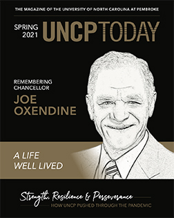 Joe Oxendine's portrait from the cover of UNCP Today Spring 2021 edition