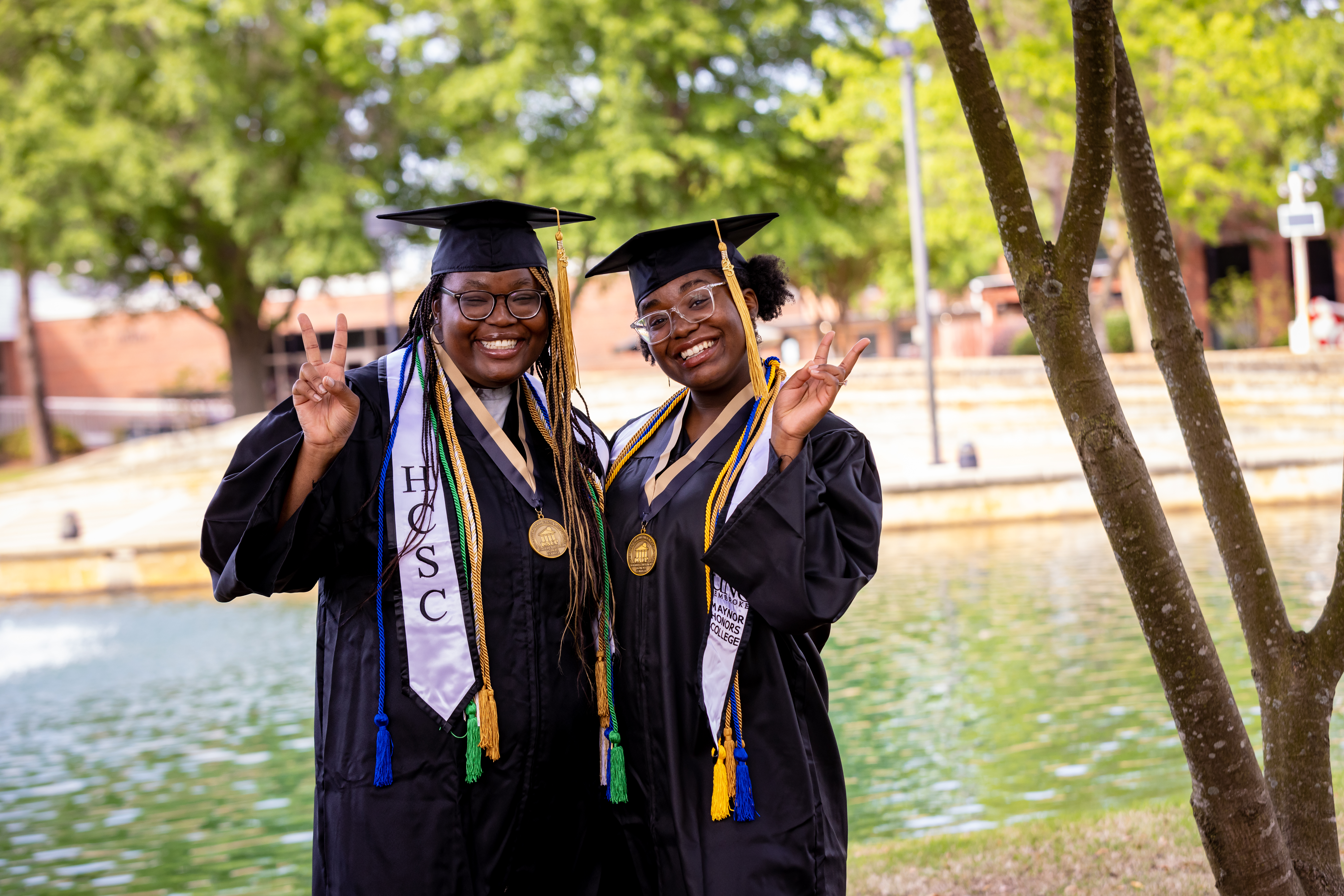 Maynor Honors College graduates in their regalia.
