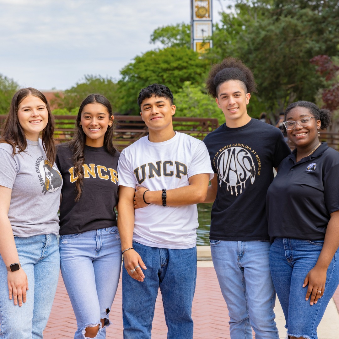 Students in front of bridge UNC Pembroke