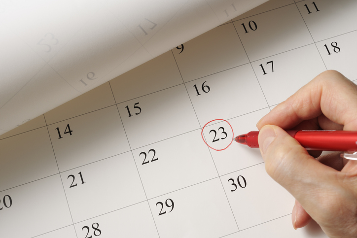 calendar with the date 23 circled in red