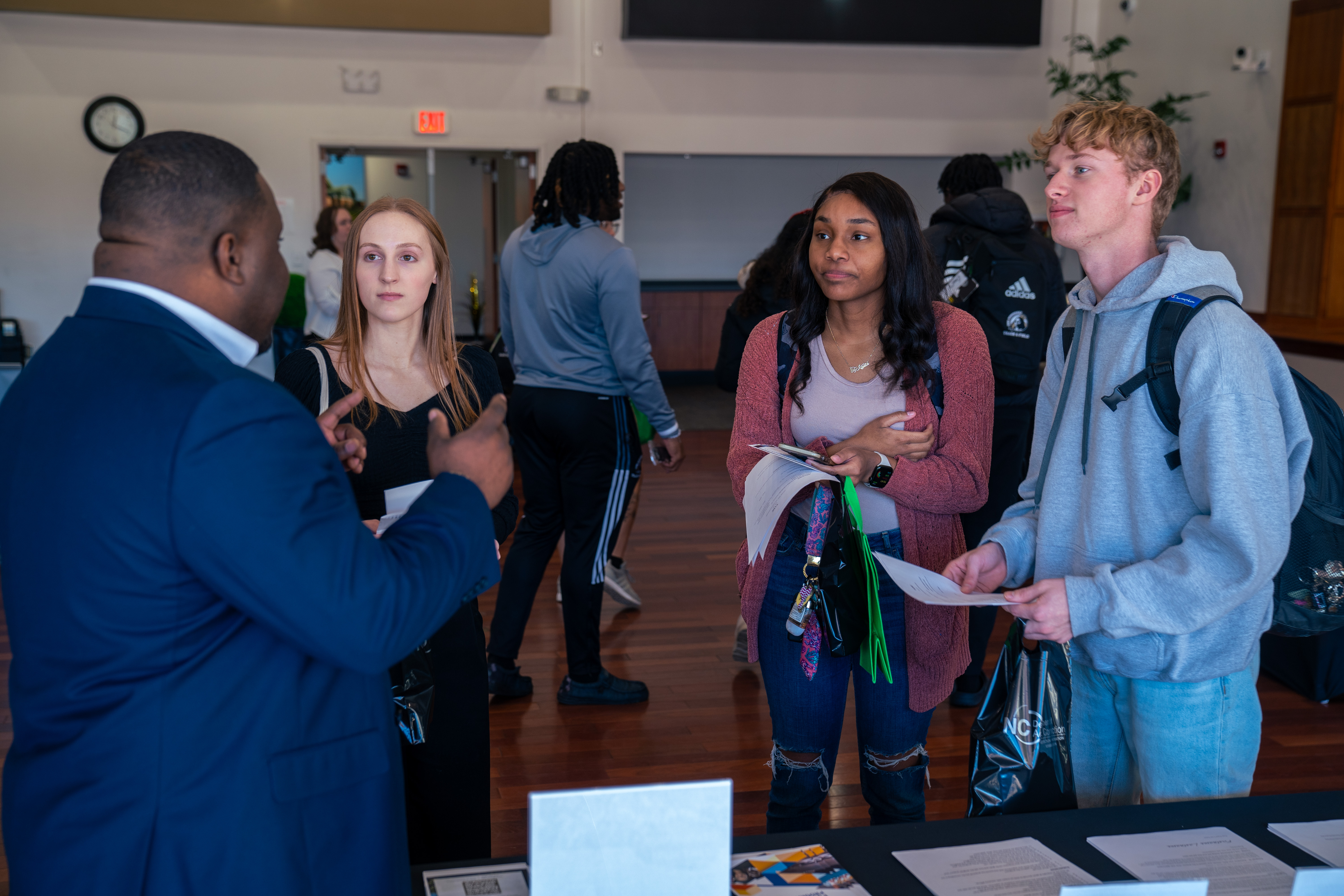 Executive Director for UNC Pembroke's Career Services speaking with students