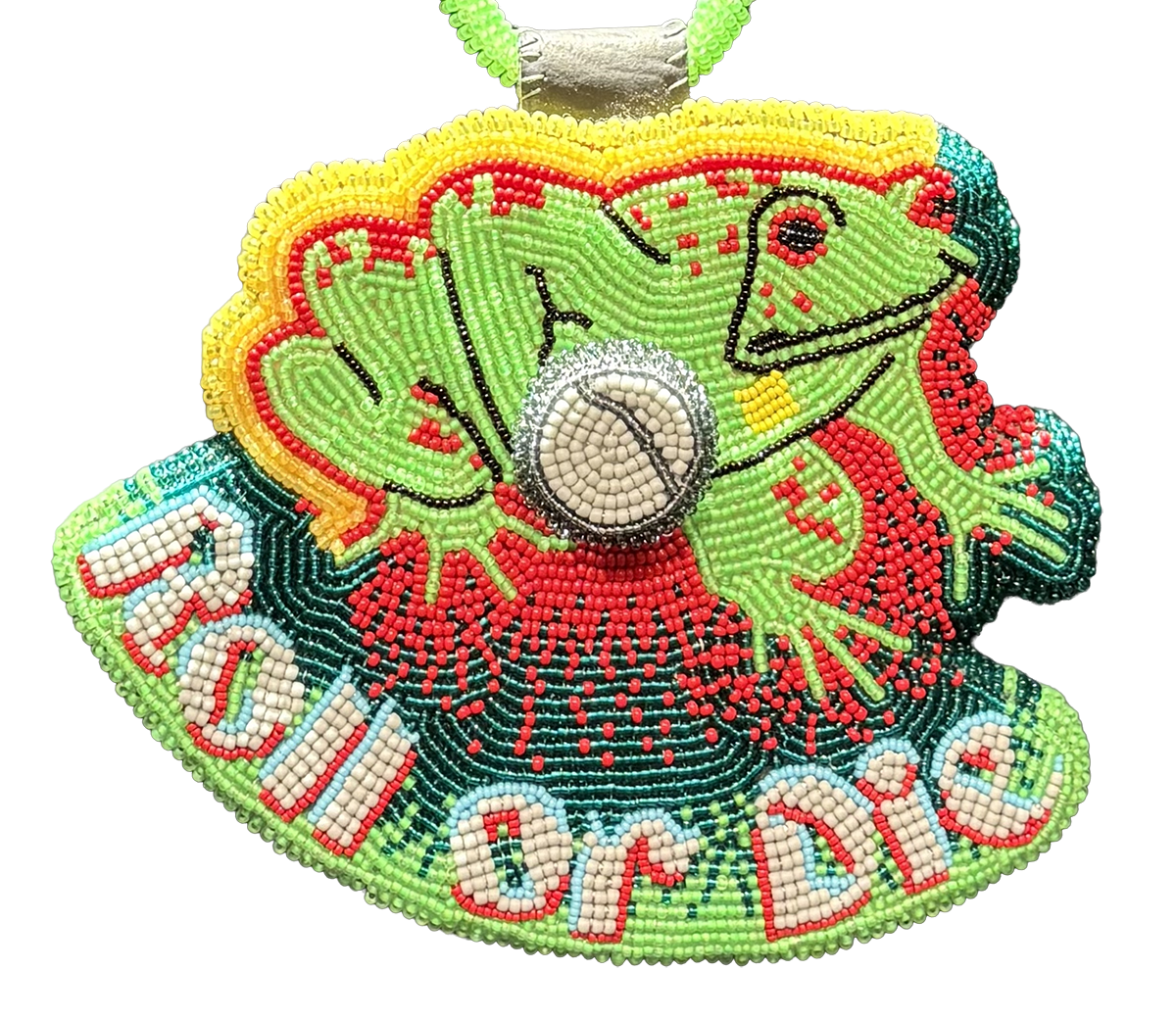 9|9 Native South emblem with a frog in beadwork