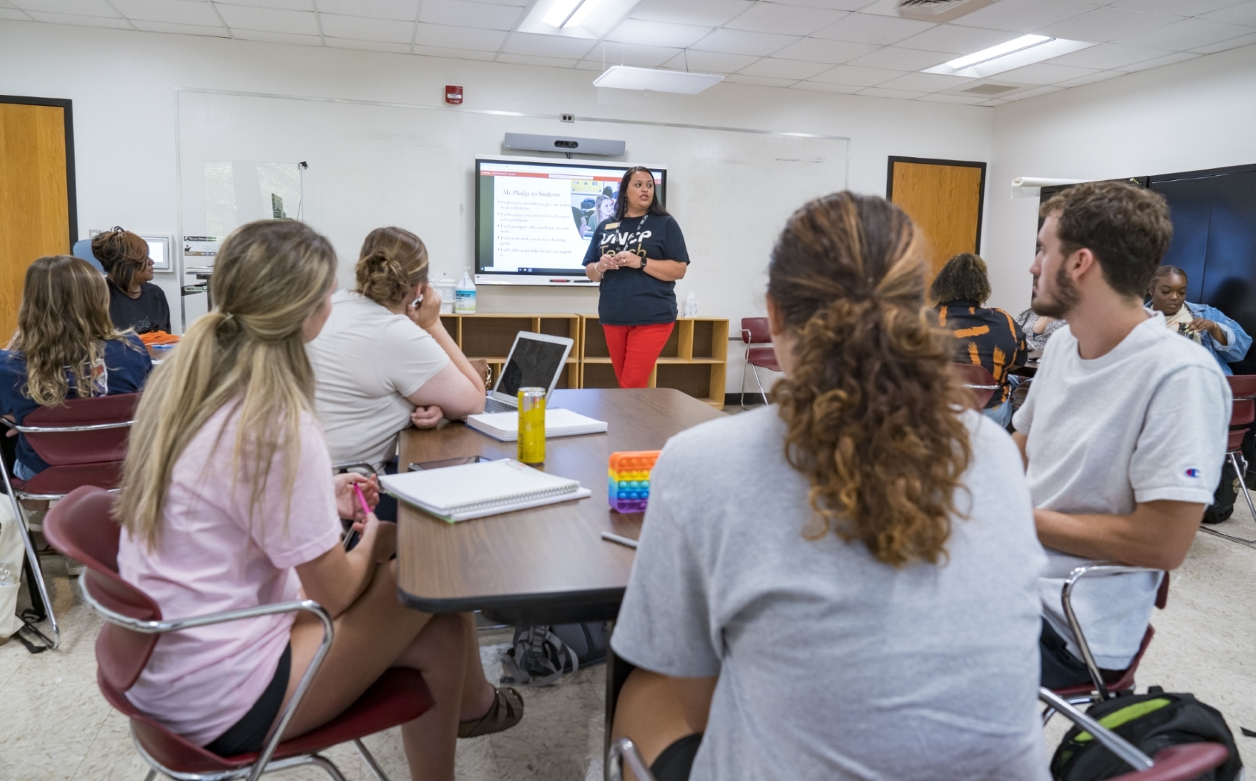 Class of Education students receiving instruction from a professor at UNC Pembroke.
