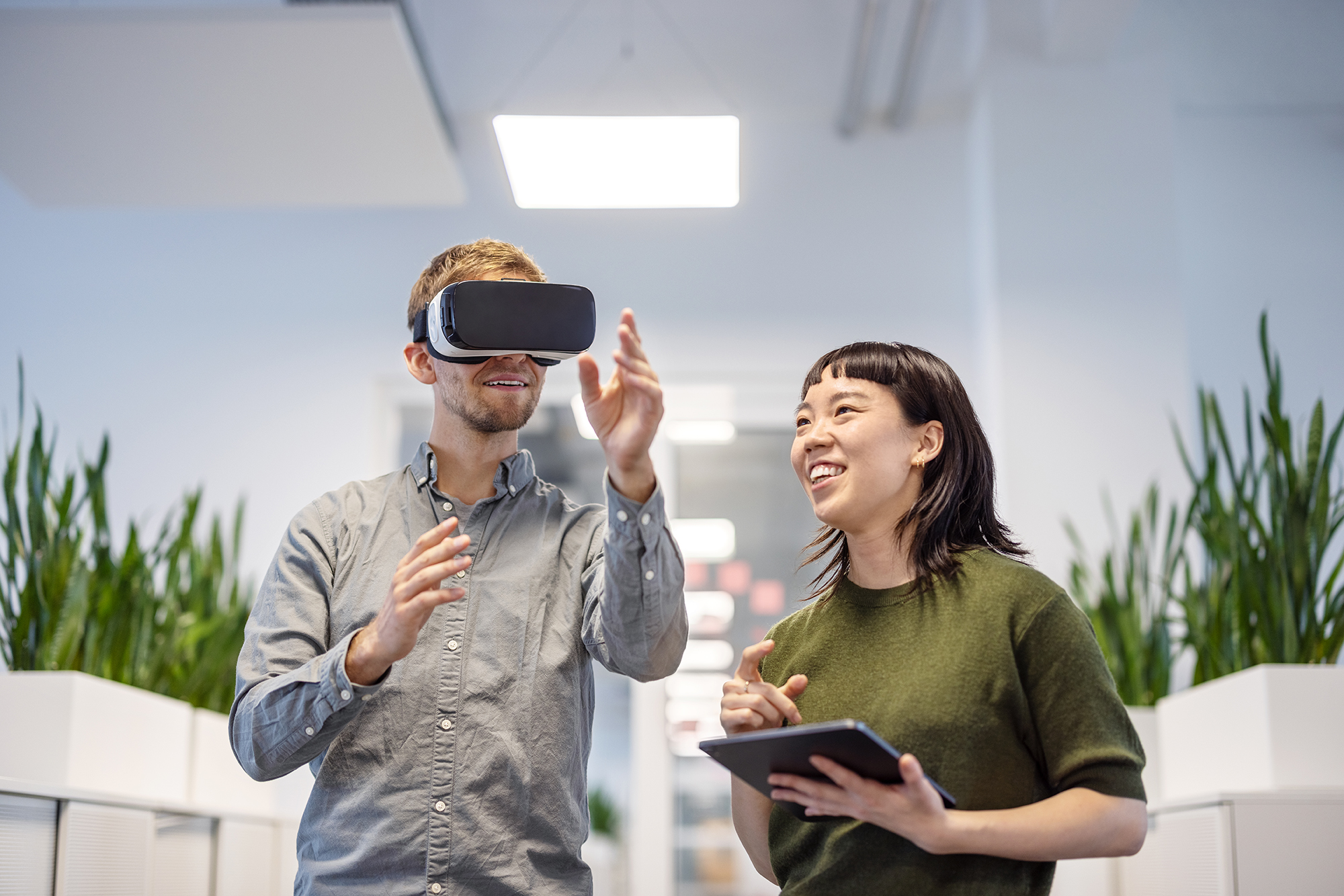 students using VR headset